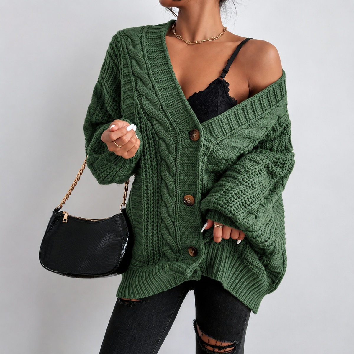 GENEVIEVE CABLE-KNIT CARDIGAN
