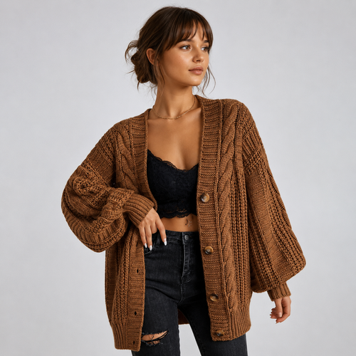 GENEVIEVE CABLE-KNIT CARDIGAN
