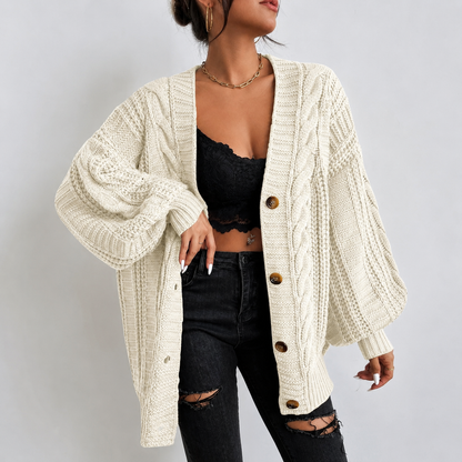 GENEVIEVE CABLE-KNIT CARDIGAN